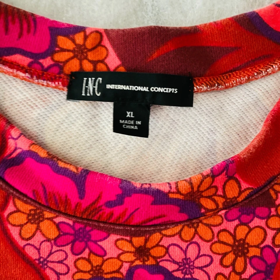 INC International Concepts Womens Red Floral Karlee Garden Sweatshirt Size XL - Image 3 of 4
