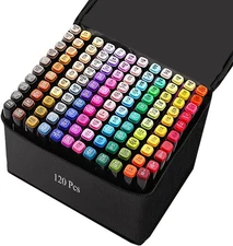 Markers, 120 Colors Art Drawing Set for Kids Adults Dual Tip Permanent Sketch, W