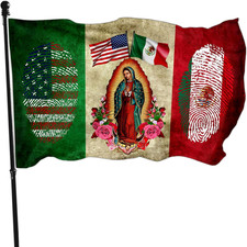 Mexico Flag - Double Sided USA Friendship Flag with Virgin Mary - 3X5 Outdoor Me