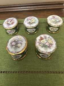 Lot of 5, Floral Cameos Music Box Collection, Lena Liu