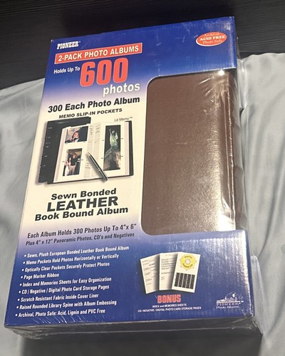 2 Pack Photo Albums Sewn Bonded Leather Bound Album Set Holds 600 Photos NIB