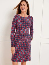 NWT $149 TALBOTS INDIA INK/RUBY RED EFFORTLESS JERSEY DITSY FLIP DRESS MEDIUM M