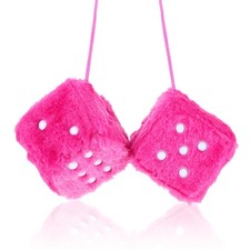 Pink Fuzzy Dice For Car Rear View Mirror Hanging Plush Dice 1 Pair 2.36 In