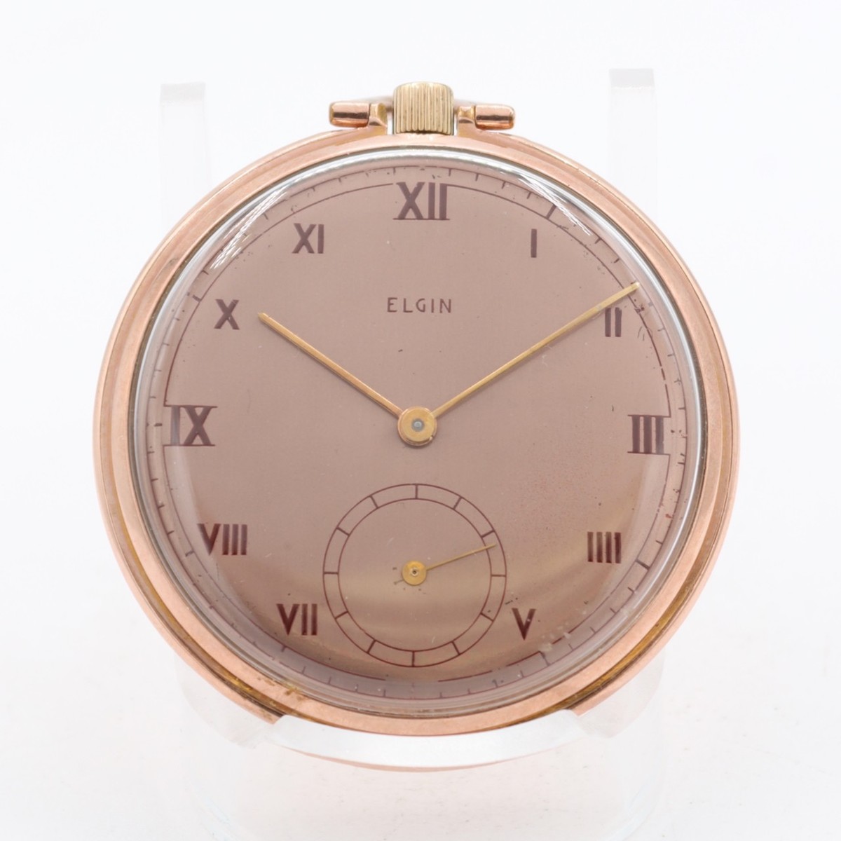 Vintage 1942 Elgin Roman 15J Mechanical Pocket Watch 546 10k Rose GFUSA Runs