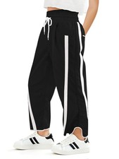 Haloumoning Girls Baggy Wide Leg Pants Kids Striped Elastic Waist Parachute T...