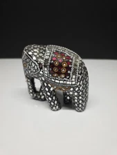 Hand Crafted Laquer Finish Jeweled & Mirrored Elephant Rare Figure from India
