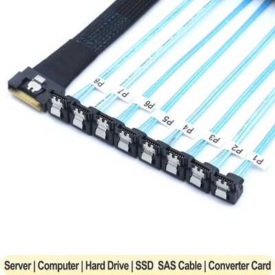 PCI-E Slimline SAS SFF-8654 8I to 8 Ports SATA 90 Degree Hard Drive Server Cable