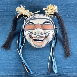 Vintage FANNIE LORETTO Native American Indian Mask Ceramic Horse Hair Wall Decor
