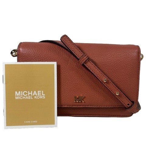 Michael Kors Mott Phone Wallet Crossbody Bag Sunset Peach Pink Pebble Leather