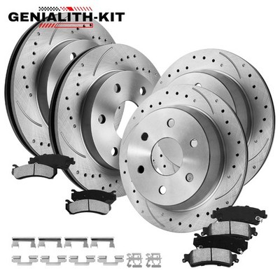 Front Rear Drilled Rotors Brake Pads for Chevy Silverado Sierra 1500 GMC Yukon