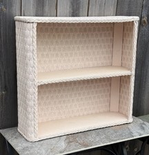 Vintage MCM Off White Wicker Shelf Wall Hung or Free Standing 2 Tier Shelf