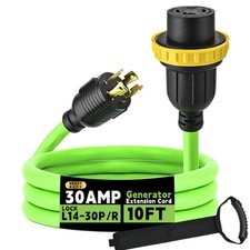 30 Amp 10 Feet Generator Extension Cord L14-30P to L14-30R Twist Locking with...