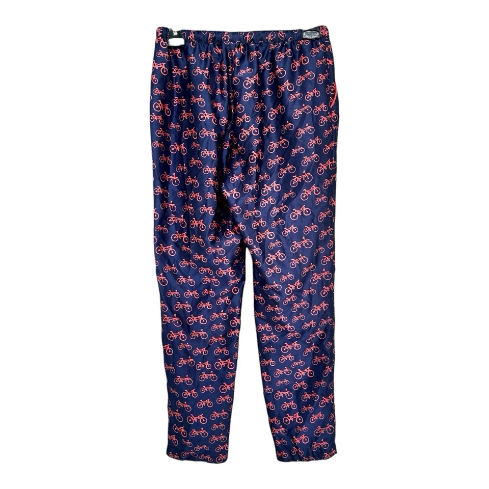 Pantalones de pijama Anthropologie Eloise XS rosa estampado de bicicleta azul marino salón Foto 2 de 4