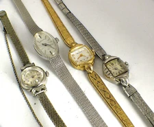Lot of 4 Ladies BULOVA G.F. Wrist Watches, @1960's-70's Good for projects/repair