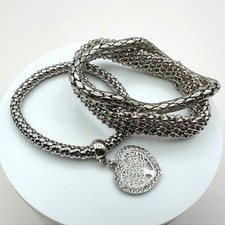 Vintage Y2K Silver Tone Tree of Life Heart Charm Mesh Bracelet Women's Jewelry