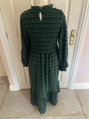 LOUCHE PEPPI ABITO MIDI INVERNALE GINGHAM VERDE BOTTIGLIA E NERO NUOVO SENZA ETICHETTE UK 14 - Foto 7 di 13