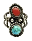 Vintage Navajo Sterling Silver Turquoise & Coral Ring Size 8.5