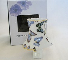 NEW WHITE PORCELAIN+GOLD TRIM MULTI-COLOR BUTTERFLY PLUG NIGHT LIGHTIN BOX