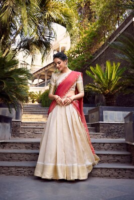 Stylish Look Jacquard Chex Off White lehenga Choli With Red