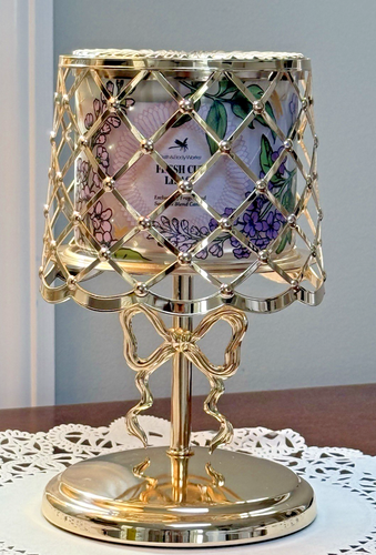 Bath Body Works 3 Wick Pedestal Candle Holder Bow Lamp Gold Spring 2025