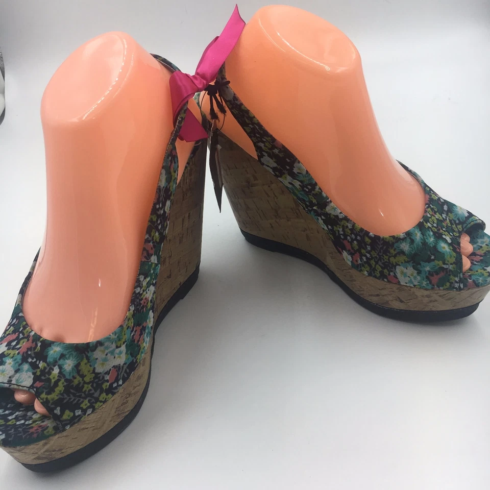 Новый материал девочка женщин волна мульти цветочный печать на танкетке сандалии туфли размеры 6-10 - Изображение 4 из 4