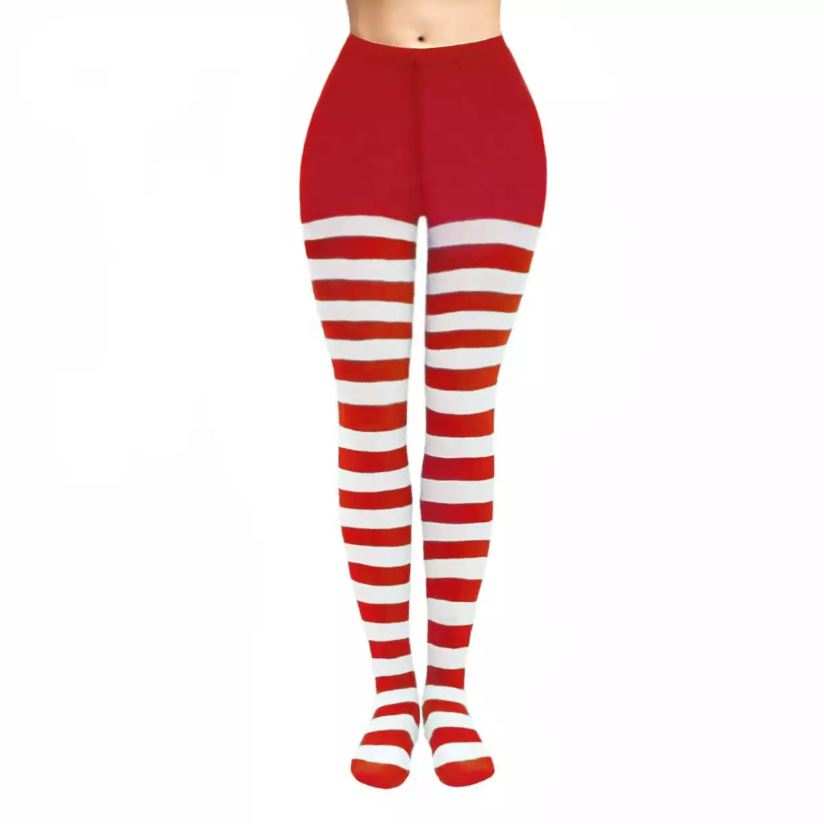 White and Red Coloured Striped Thick Sheer Tights UK Christmas