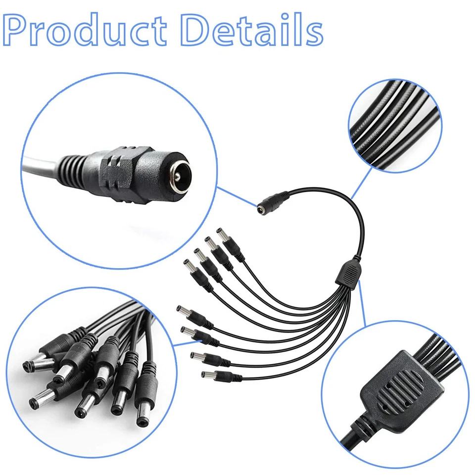 1:4/1:5/1:8 Universal DC Power Splitter Cable Cord 5.5x2.1mm 12V Multi Adapt - Image 4 of 4