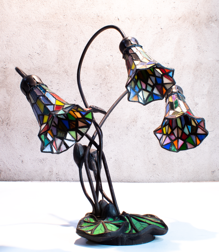 Meyda Lighting 3 Light Lily Pond Desk Lamp Pink Glass Shades Tiffany Style - Picture 7 of 8