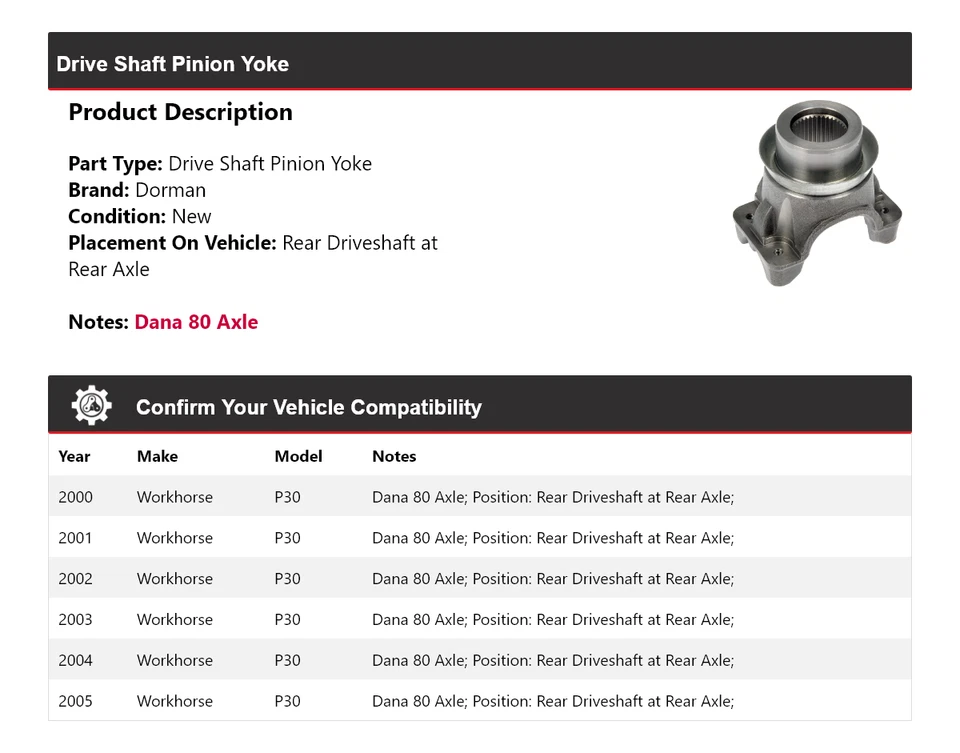 Yugo de piñón de eje de transmisión para Workhorse P30 Dorman 2000-2005 2001 2002 2003 2004 Foto 2 de 4