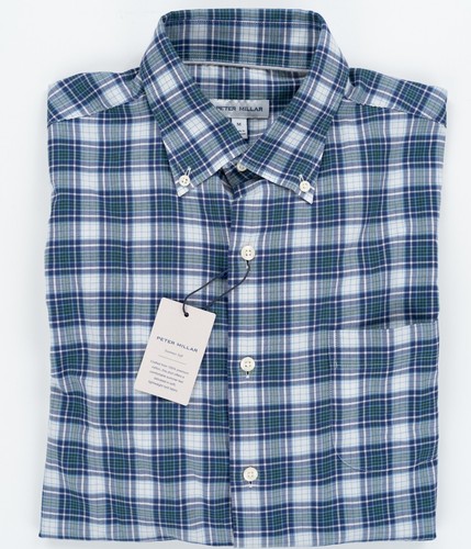 PETER MILLAR Plaid Navy Blue Sport Shirt Cotton Lightweight Summer Soft M - Picture 2 of 4