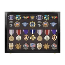 Medal Display Case, Award, Pin, Patches Display Shadow Box Cabinet - Medium-Blk