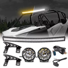 WEISEN Amber/White 42" LED Light Bar Roof Mount+5" Pods For Polaris RZR PRO R