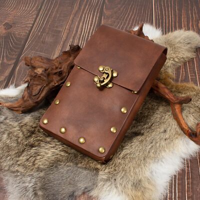 Bruin reliëf riem tas, Viking vintage lederen Fanny Pack zakje, middeleeuwse LARP riem zakje voor vrouwen mannen