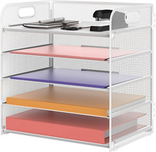 5 Trays Paper Organizer Letter Tray with Handle - Mesh Desk File Organizer White