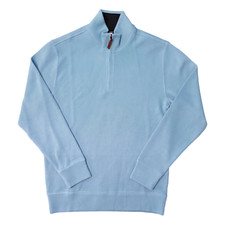 Lands' End Men's Bedford Ribbed Quarter Zip Long Sleeve Pullover Muted Blue READ