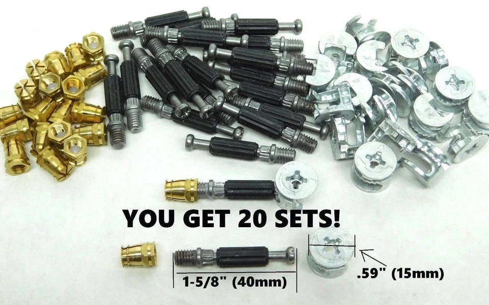 HAFELE/ HETTICH 20 Sets! Connector Furniture Side Cam Fittings W/ 1-5/8" Threaded Dowels Nuts LD