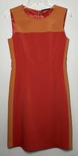 Elie Tahari Sleeveless Sheath Dress Orange Color Block Stretch Mod 60s Size 4