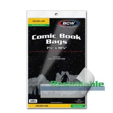 100 BCW Golden Age Comic Book Bags (Resealable) 2 Mil Poly Sleeves Protectors