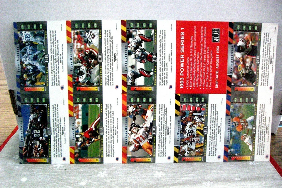 1993 PRO SET POWER SERIES 1, FOOTBALL, UNCUT NINE CARD SHEET, PROTOTYPE CARDS  - Image 2 of 4