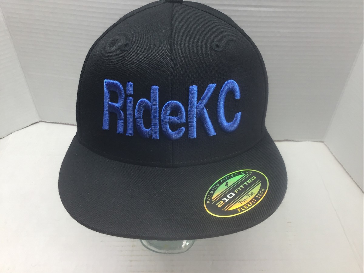 NEW Lids Ride KC 210 Fitted Hat Black w/ Blue Embroidery Size 7 1