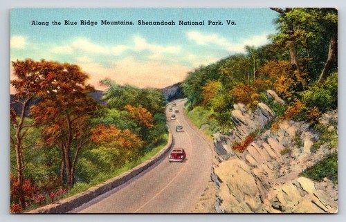 Postcard Along the Blue Ridge Mtns, Shenandoah National Park, PA Roadway Cars - Picture 1 of 2