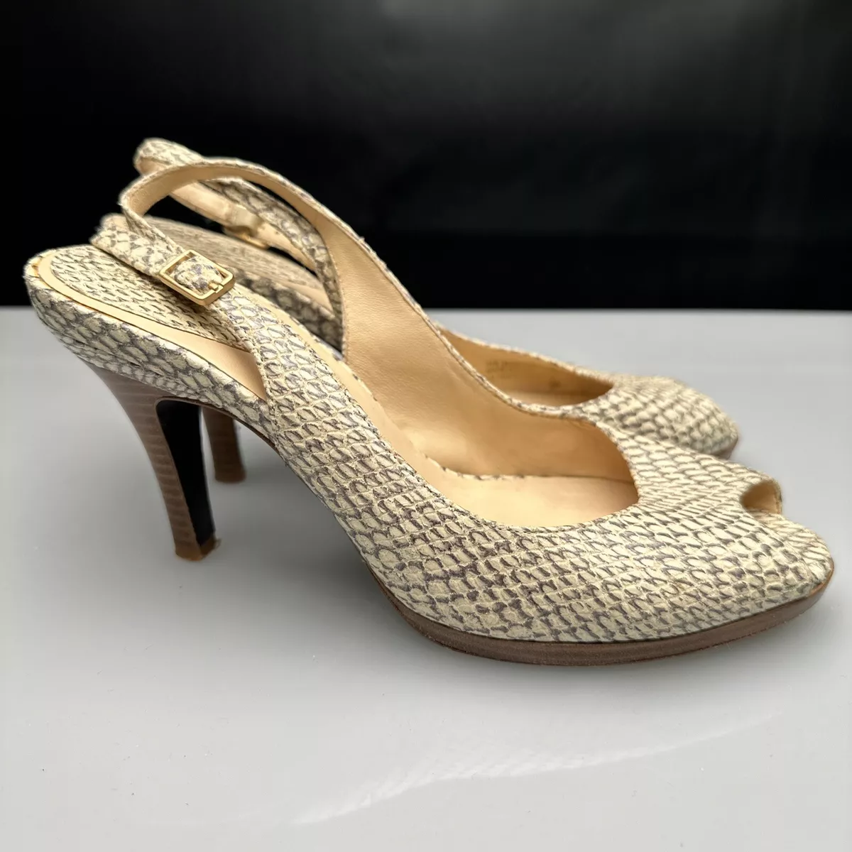 COLE HAAN Women Heels Ppen Toe Sling Back Shoes Snake Skin 7.5B