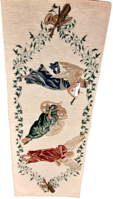 Unbranded Christmas Table Runner With Angels Instruments and Greenery