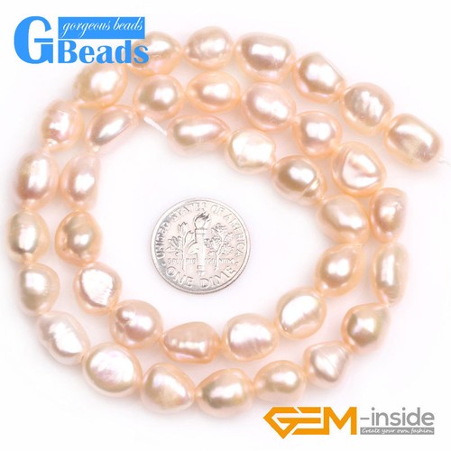 9-10mm Freeform Freshwater Pearl Gemstone Rice Beads For Jewelry Making 15" GB - Picture 4 of 27