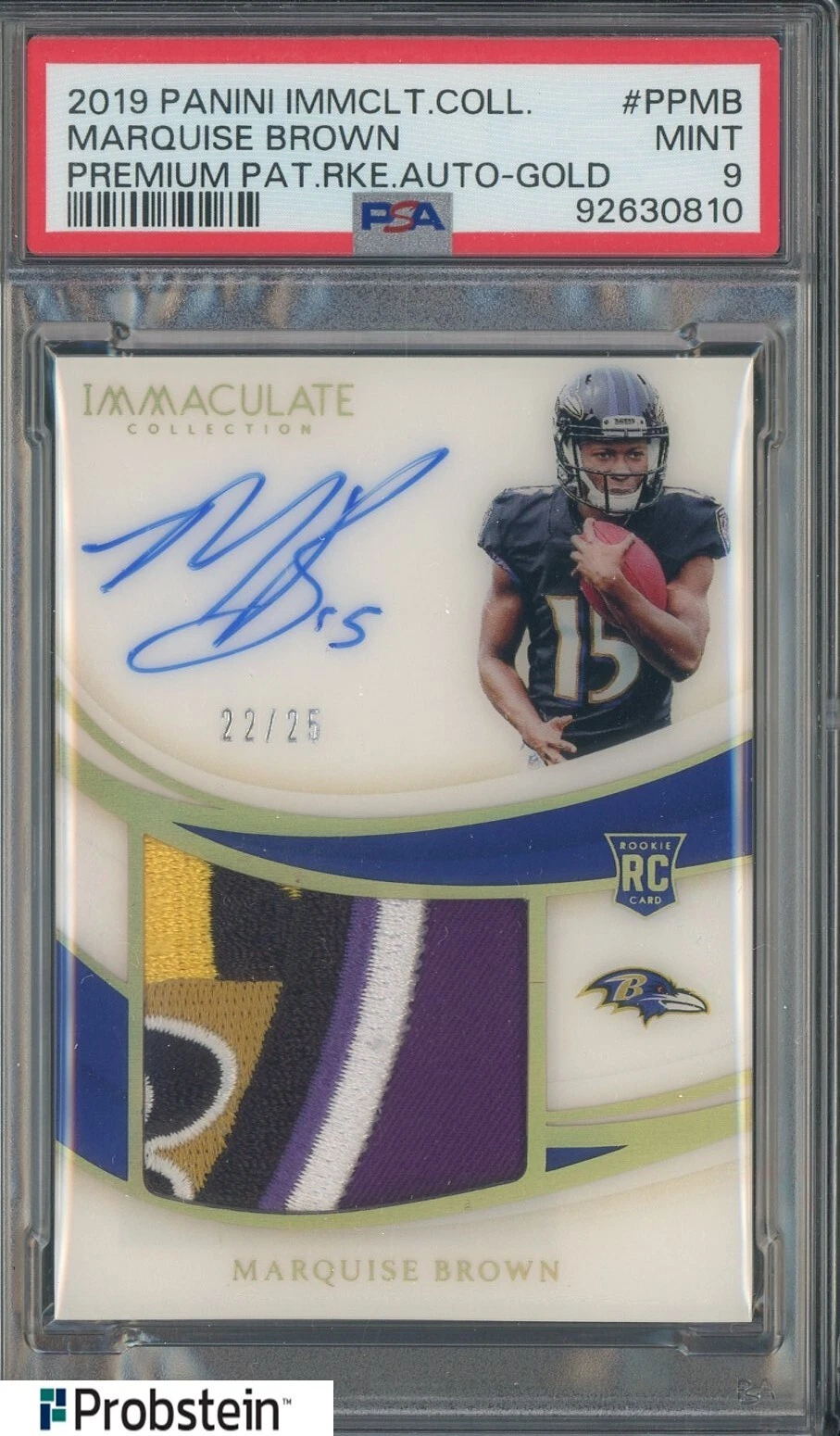 Marquise Brown Panini Immaculate Collection Premium Patch Rookie Autographs #PPMB Gold