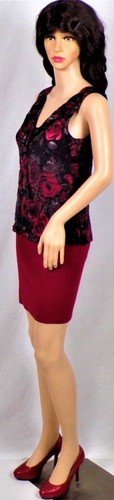 SILK! TALBOT'S size 4 100% silk sleeveless pullover top red/black/gray floral - Picture 10 of 12