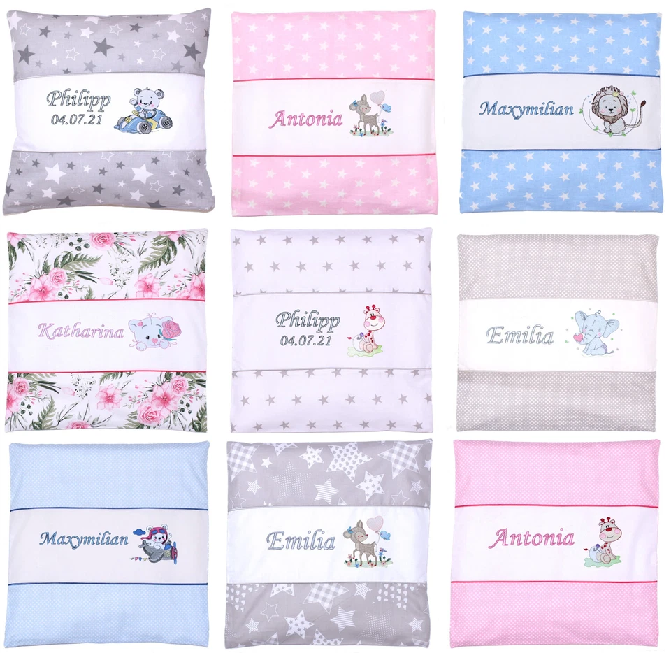 PRIMAWELA® Kissen mit Stickerei und Namen bestickt 100% Baumwolle Geschenk Taufe