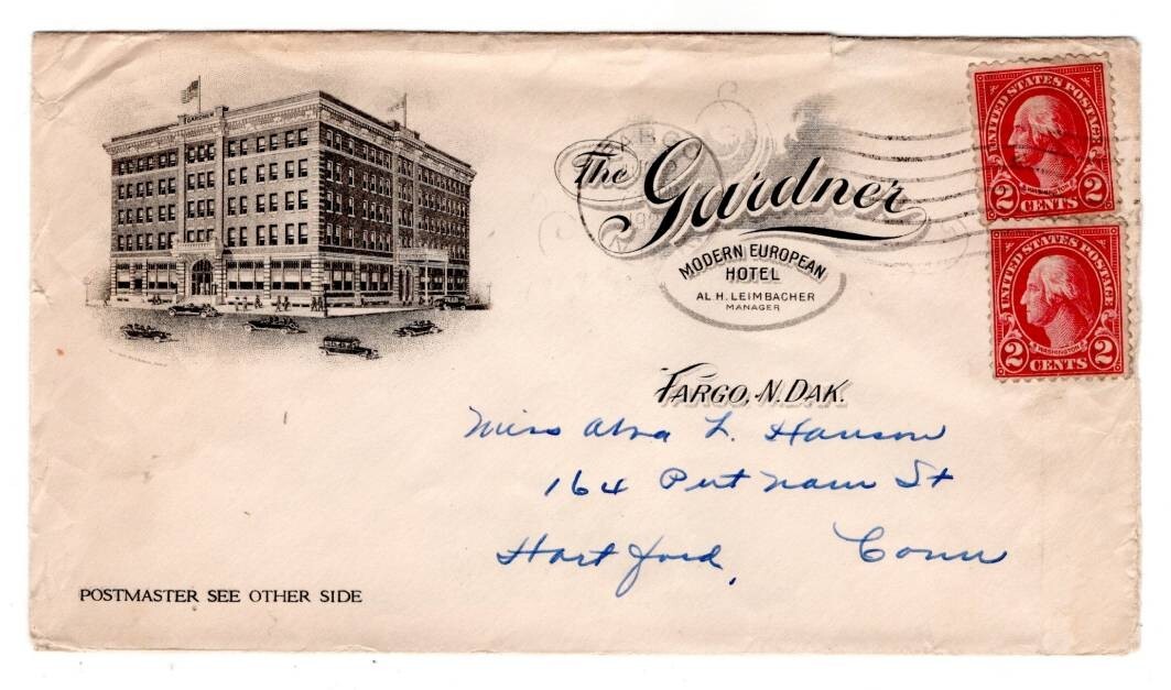 1929 Illustrated Advertisement Cover Hotel Gardner Fargo, N. Dakoda