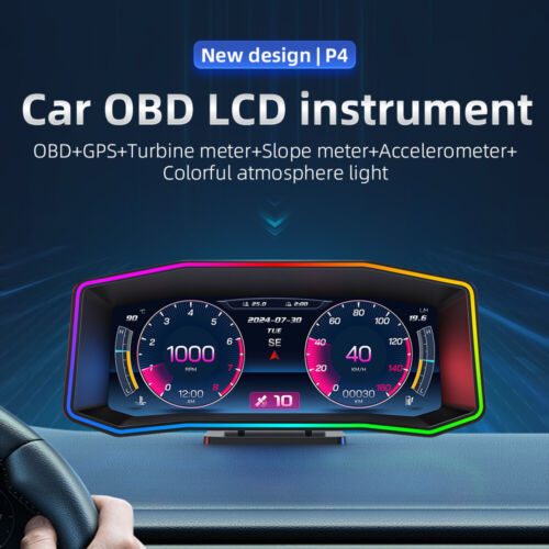 P4 Car Head Up Display OBD2 GPS Dual System Speedometer Turbo RPM Alarm Temp - Picture 2 of 20