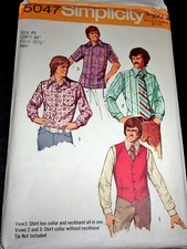 Vtg 1970s Simplicity Pattern 5047 Men's Vest Button Down Shirt Size 44 Uncut
